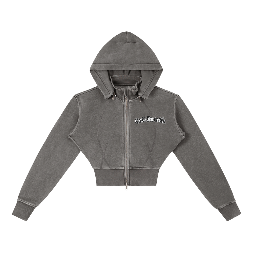 GJ Vintage Washed Cropped Fleece Hoodie
