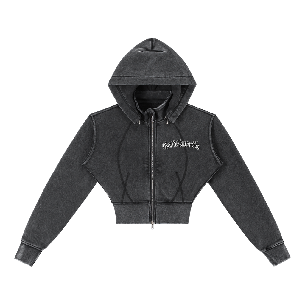 GJ Vintage Washed Cropped Fleece Hoodie