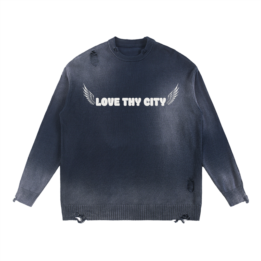 Love Thy City Distressed Sweater
